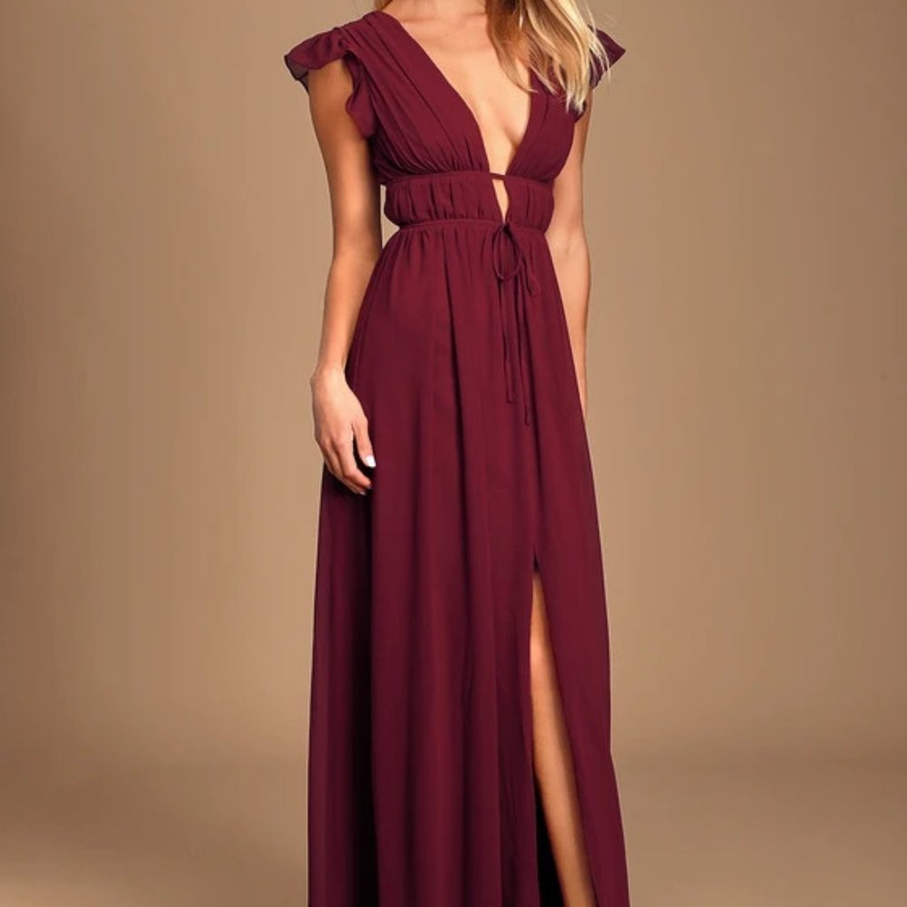 Burgundy Ruffled Maxi Dress